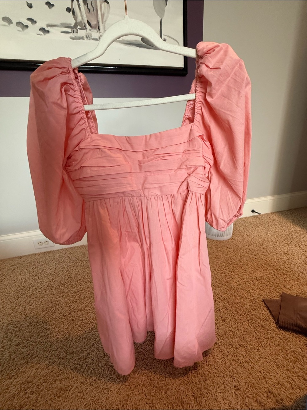 Abercrombie & Fitch Coral Pink Puff-Sleeve Square Neck Dress